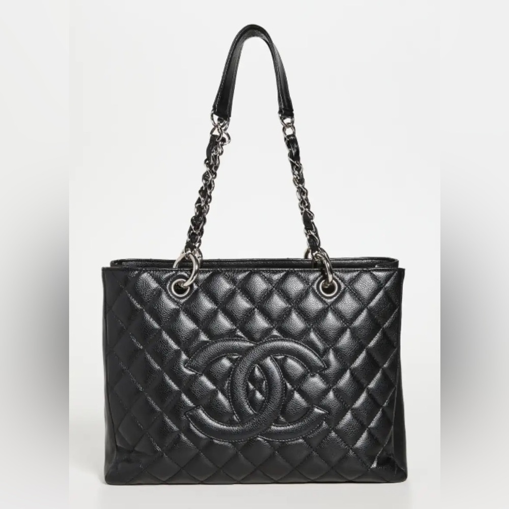 CHANEL Black Quilted Double C Chain Tote
